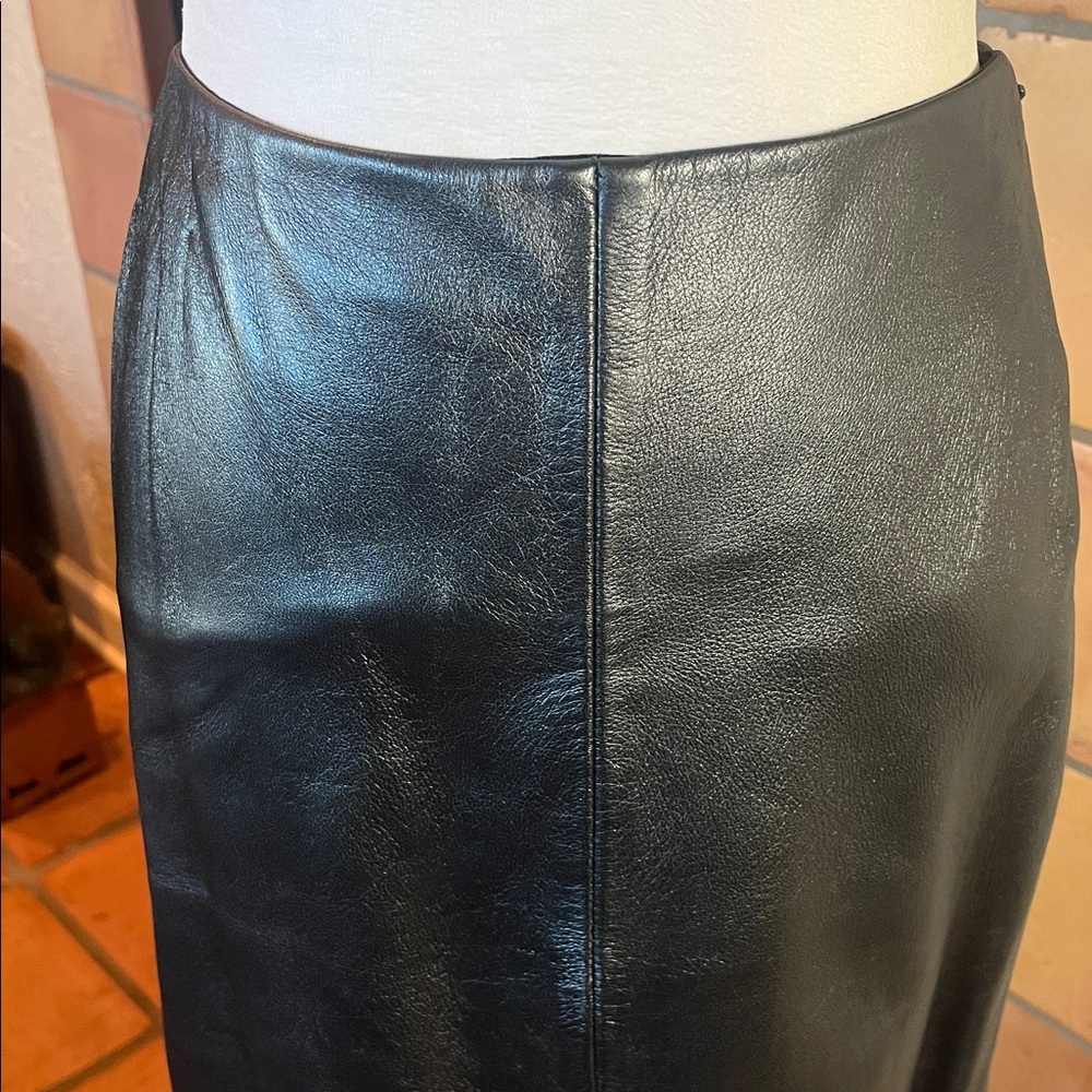 Vintage Shelli Segal Black Leather Maxi Sirt, size 6 - Picture 2 of 10